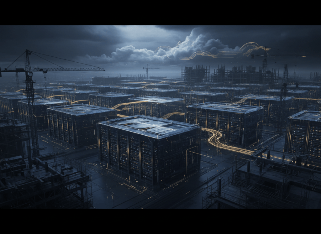 Large AI data center campus representing compute infrastructure and financing